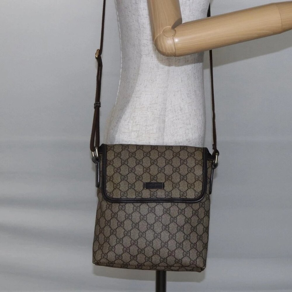 GUCCI GG Supreme Shoulder Bag PVC Leather Beige Gold 223666 Auth bs30094